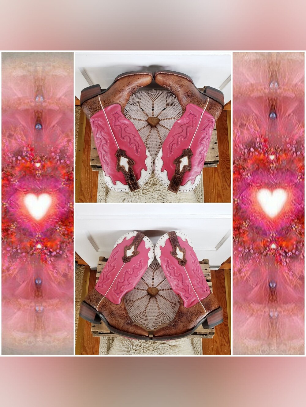 Pink ARIAT Crossfire Caliente Retro Vintage Coquette Cowgirl Boots Boho Gypsy 7B
